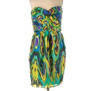 BOGO Shoshanna Strapless Cocktail Silk Dress Yellow Green Sz 0 #320